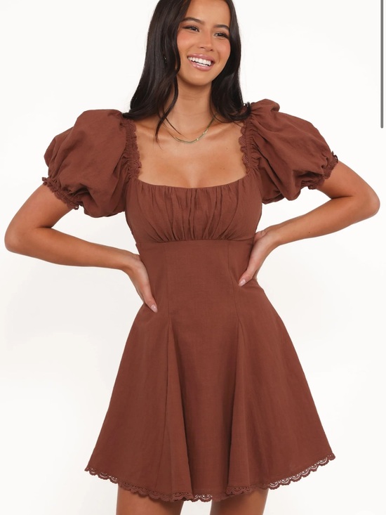 Petal & Pup Dresses & Skirts - Petal & Pup Chocolate Brown Puff-Sleeve Mini Dress